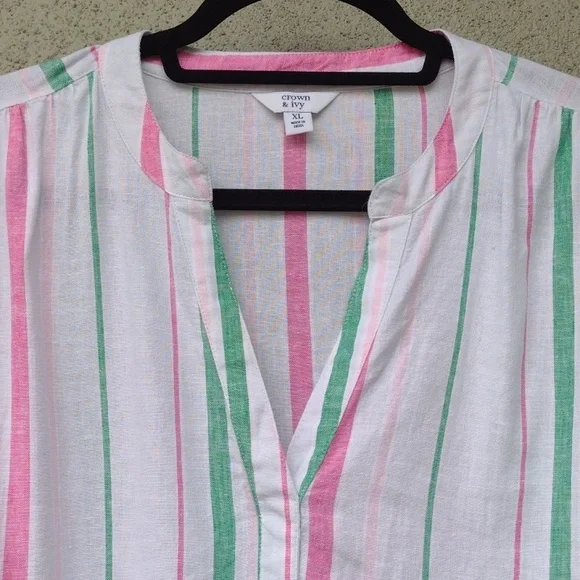 Crown & Ivy White Striped Linen Top XL - Picture 3 of 6
